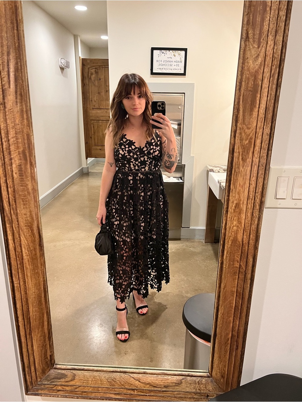Aqua Black Lace Midi Dress with Scalloped Hem